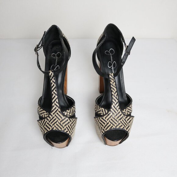 Jessica Simpson Peep Toe Wooden Platform Block Heels Size 8.5 - Picture 3 of 12